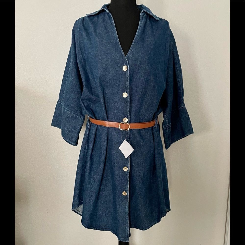 NWT Zara Belted Denim Shirt Dress